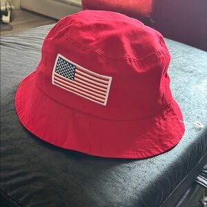 Red Bucket Hat with American Flag Patch